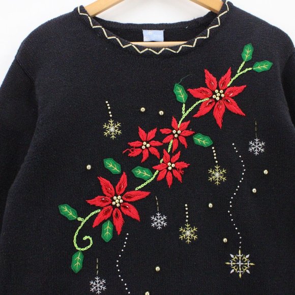 Holiday Editions Christmas Sweater Women Black Pullover Knit Long Sleeve Size XL - Picture 5 of 9